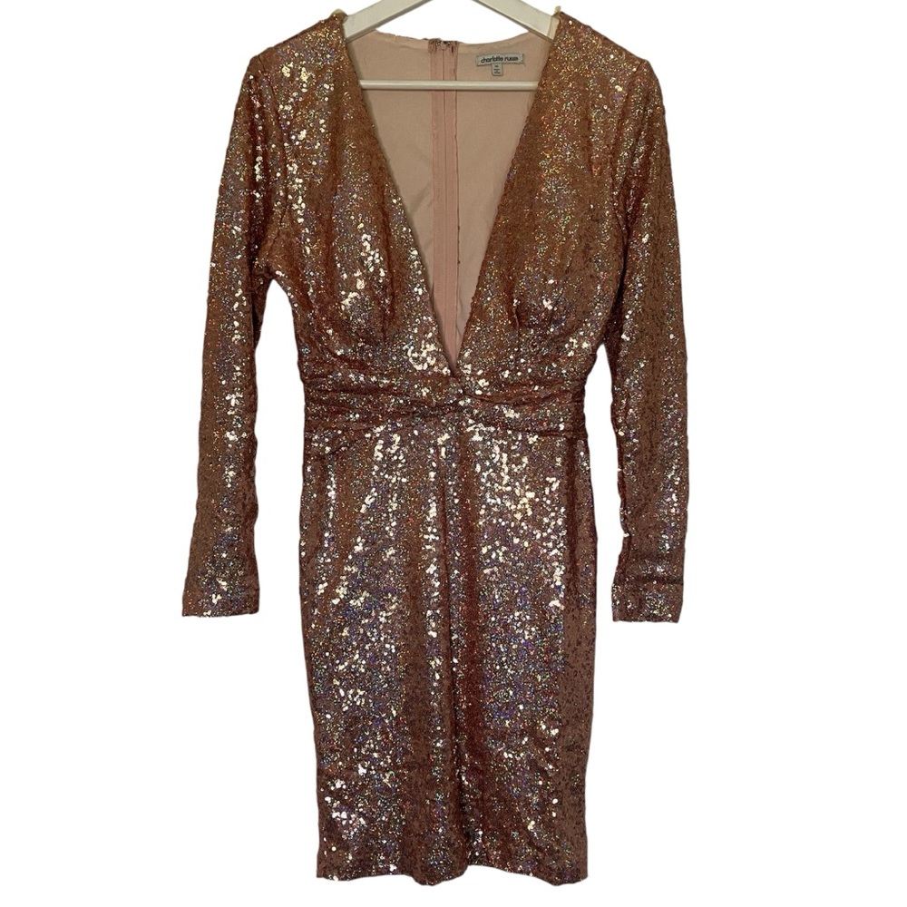 Sequin Deep V-Neck Dress
